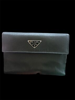 Prada Black Nylon Flap Wallet with Triangle Logo